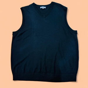 Hart Schaffner Marx Extra Fine Merino Wool Sweater Vest Black V-Neck Men’s XL